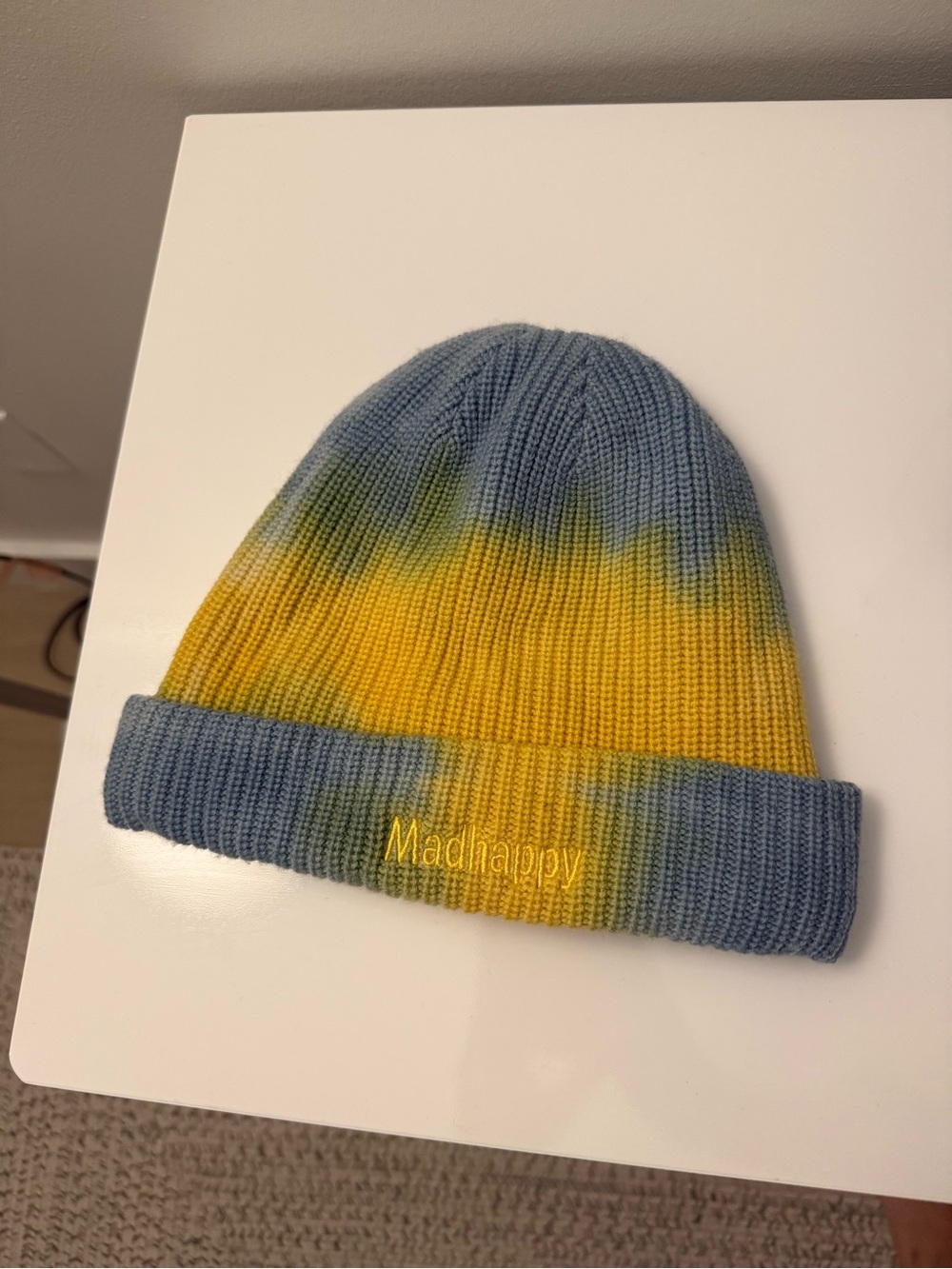 Madhappy Tie-Dye Beanie Hat in Blue & Yellow